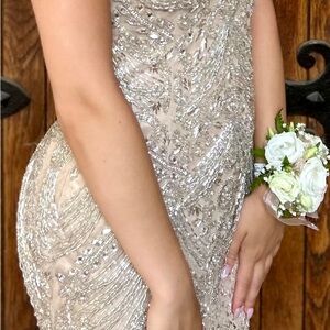 Primavera Couture Gold Strapless Gown for Prom